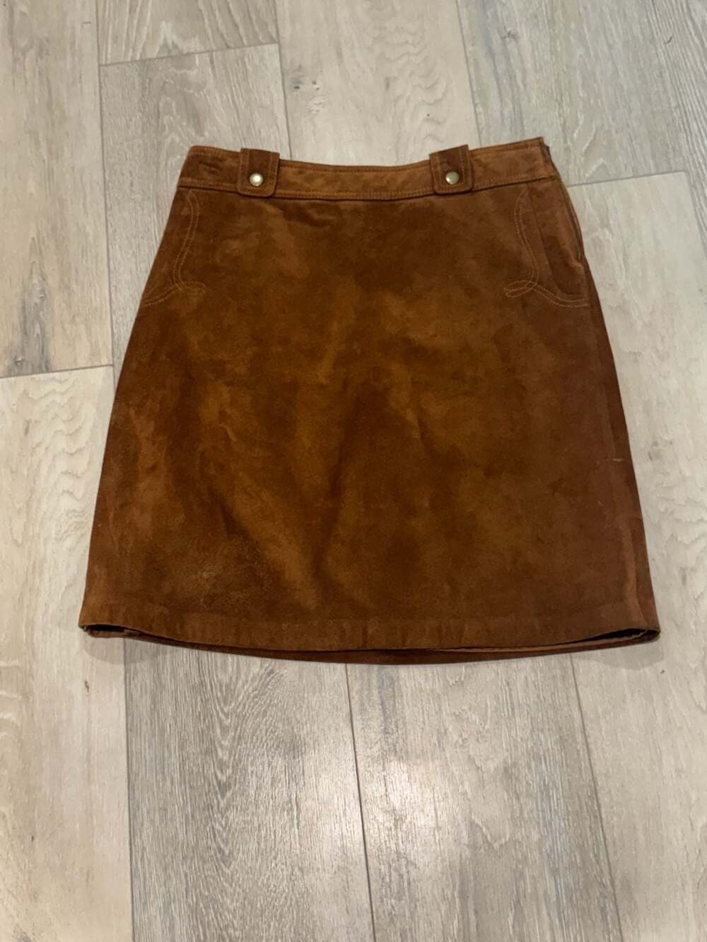 Y2K Suede Leather Mini Skirt Western Boho 70s Moto Brown Women’s Size 6